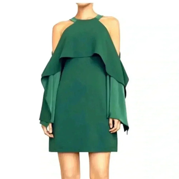 BCBGMaxAzria Dresses & Skirts - BCBGMAXAZRIA FOLIAGE  TRISTYN COLD-SHOULDER DRAMATIC LS RUFFLE DRESS SZ XS